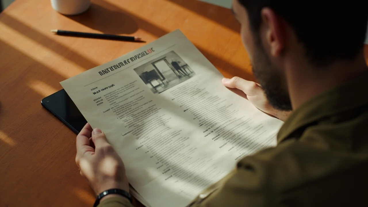 An adult at a wooden reading desk with a generic smartphone face-down beside a paper checklist and a sharpened pencil, ready for build verification.